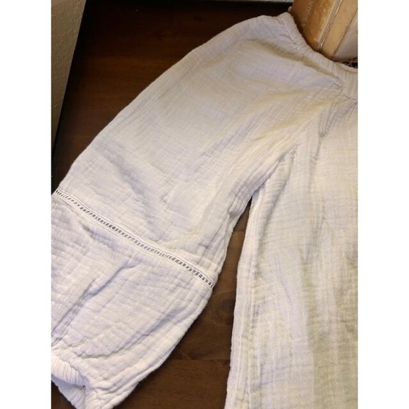 Nautica Women Size XS White Cotton Square Neck Elastic Boho Peasant Top Gauzy - Picture 3 of 9